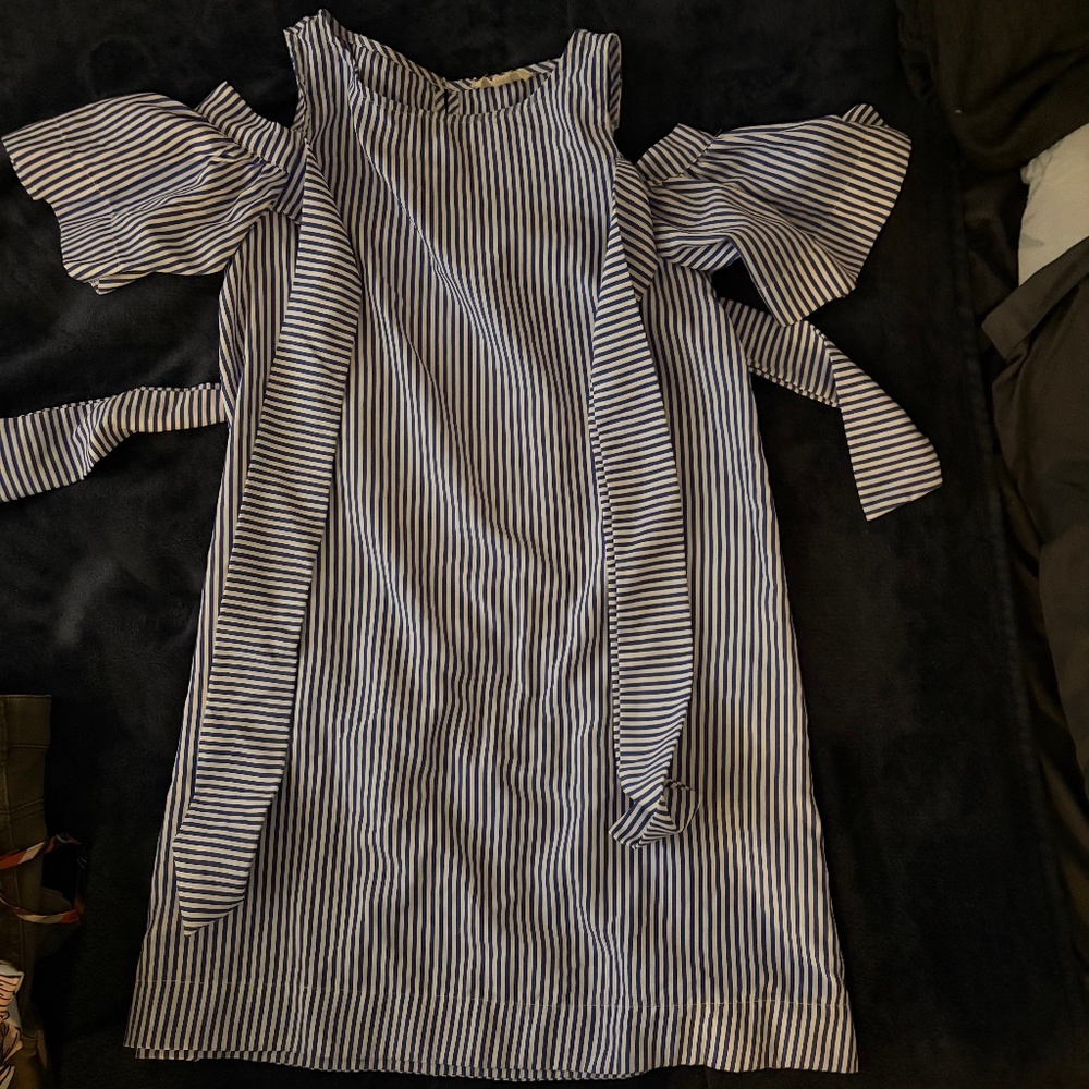 Blue White Striped Cold Shoulder Dress Tunic